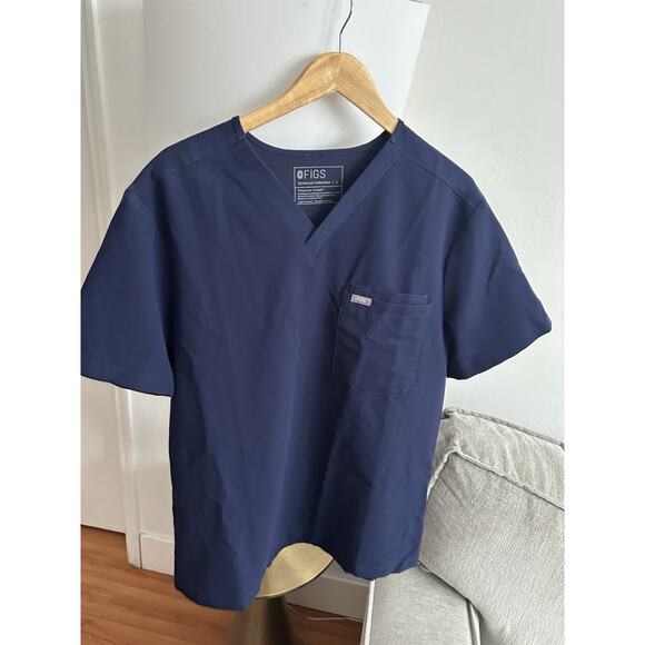 Figs Tops - FIGS Technical Collection Navy Blue V-Neck Scrub Top Mens Large